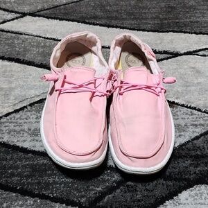 HEYDUDE WENDY PINK CANVAS CASUAL SLIP-ON SHOES SIZE US 10